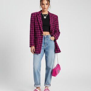 Vintage Houndstooth Blazer Bold Preppy Y2K Style Fall Outerwear Size 8